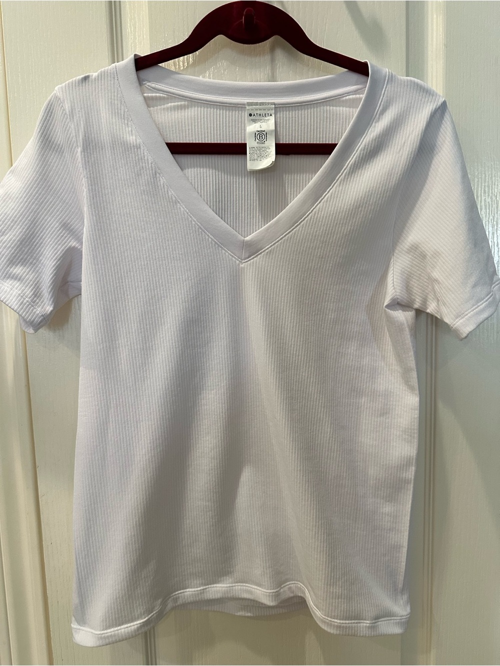 Athleta White Ribbed V-Neck Top